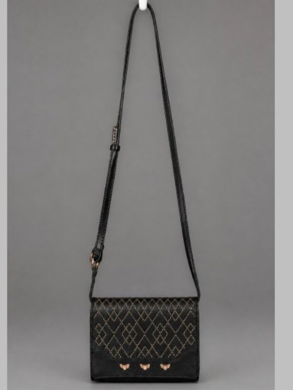 Stella & Dot Side Kick Black Faux Leather Crossbody Bag Rose Gold Studs NWOT